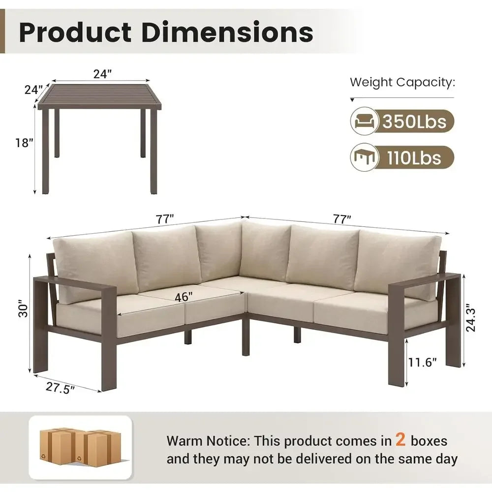 Outdoor L Shaped Sectional Sofa Set With Thick Cushions