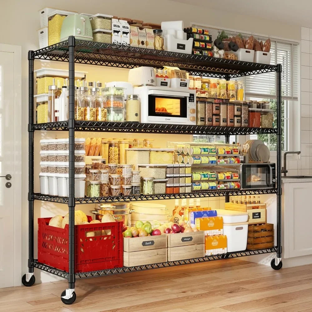 Hign Concerned Wire Shelving Unit With Wheels 4 Tier Storage