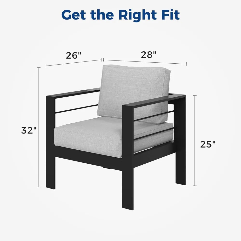 Two Piece Aluminum Patio Armchairs Set Outdoor All Weather Cushions