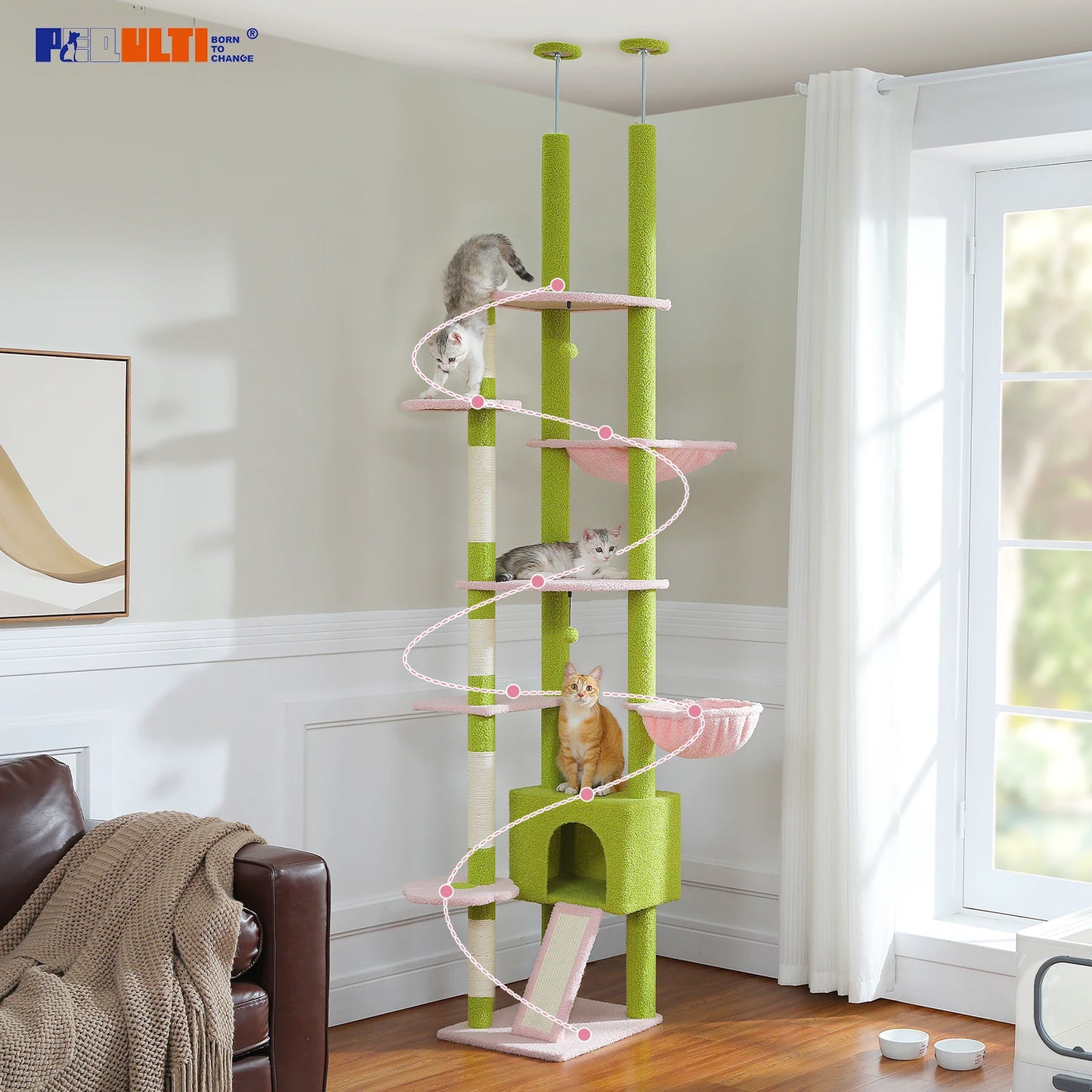 PETEPELACN Cactus Cat Tree Floor to Ceiling Tower Condo