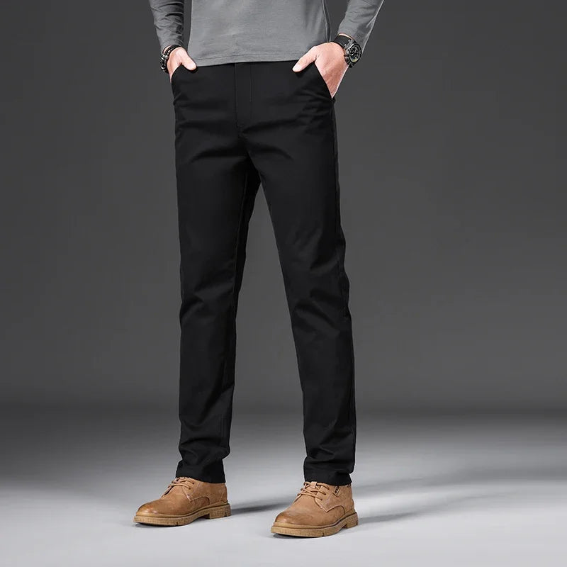 Men's Cotton Elastic Slim Straight Casual Trousers