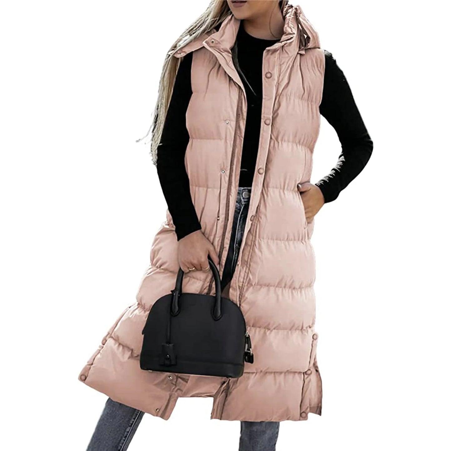 Meihuida Quilted Puffer Vest With Hood Women Winter Jacket