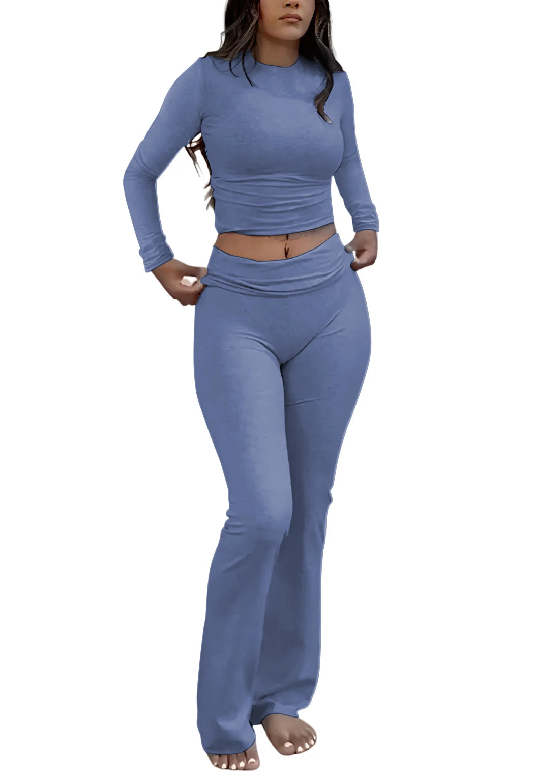 Women's Yoga Two Piece Long Sleeve Wide Leg Activewear Set