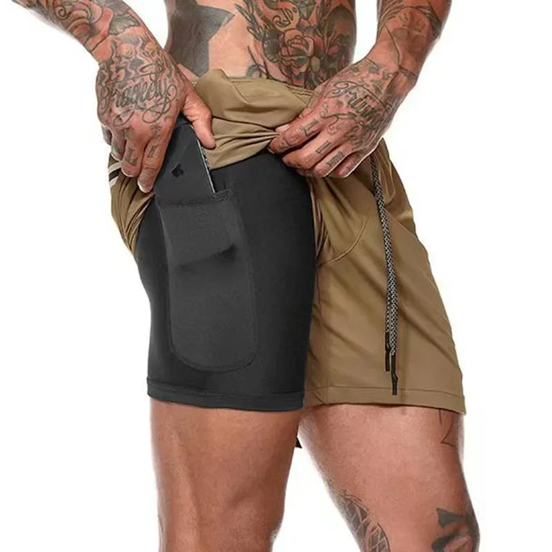 Double Layer Fitness Shorts For Men Quick Dry Training