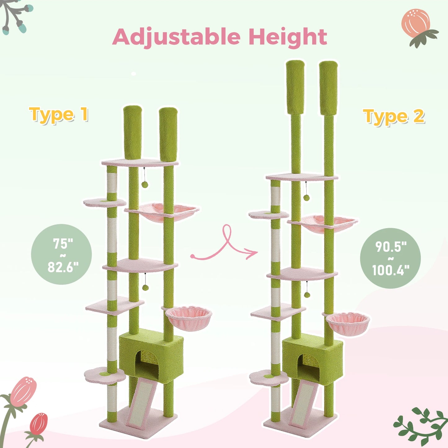 PETEPELACN Cactus Cat Tree Floor to Ceiling Tower Condo