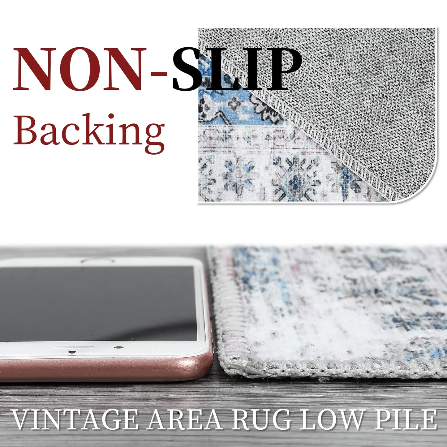 HiMISSCN Vintage Area Rug Indoor Non Slip Washable Carpet