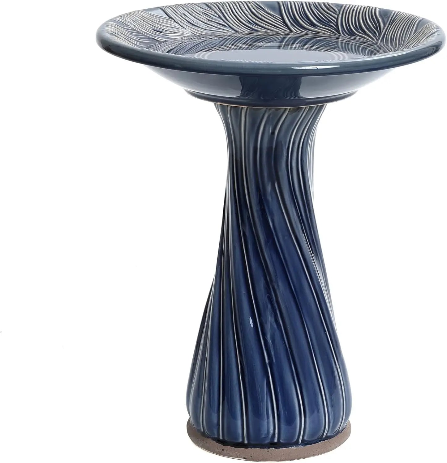 Ceramic Outdoor Bird Bath Pedestal Glazed Leaves Swirl