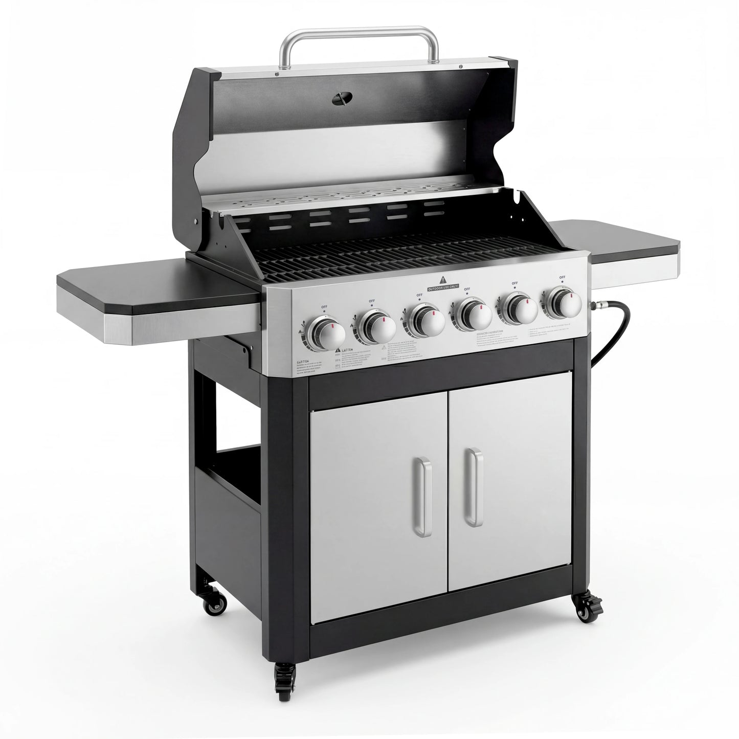 Six Burner Propane Gas Grill With Cabinet And Warming Rack