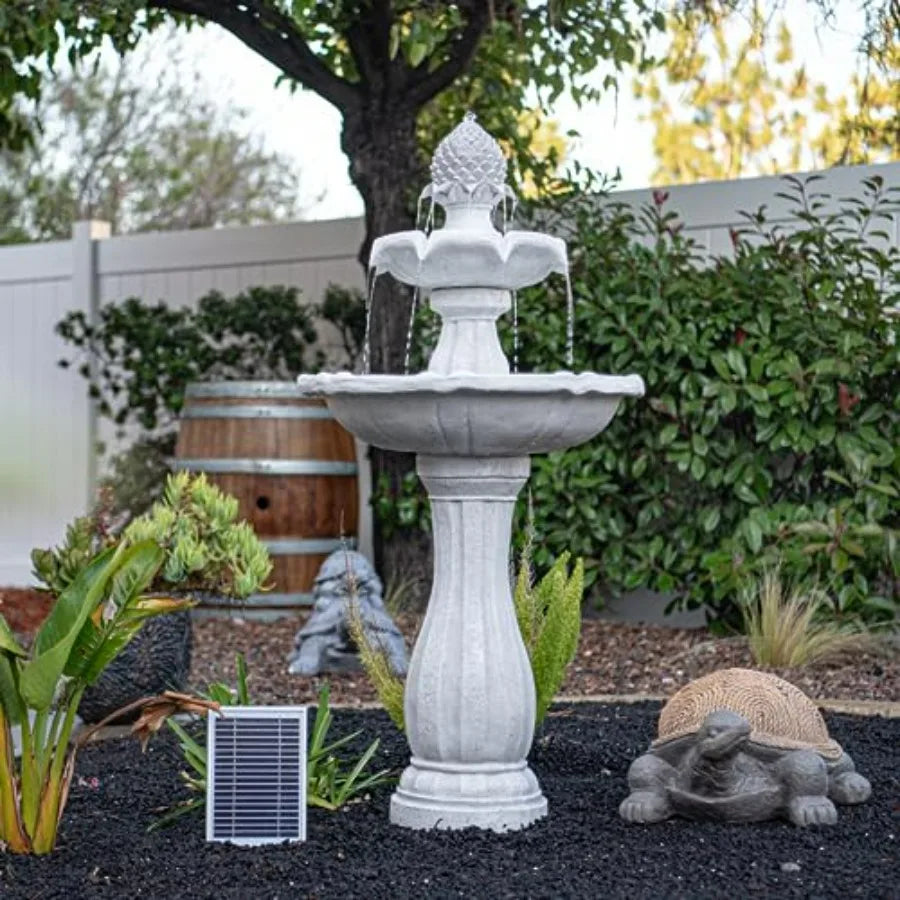 Fiberglass Resin 2-Tier Solar Water Fountain With Solar Panel Pump