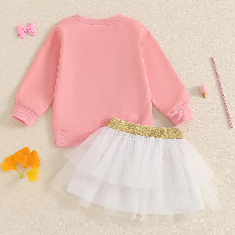 Pudcoco Baby Girl Autumn Set With Bow Sweatshirt And TulleSkirt