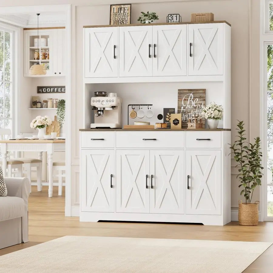 XMSJ Pantry Cabinet With Charging Station Kitchen Hutch
