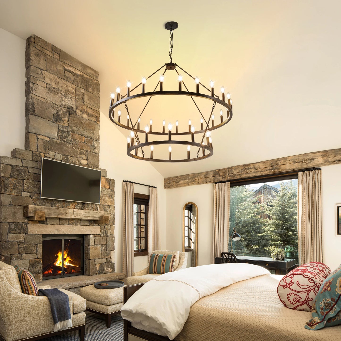 Farmhouse Wagon Wheel Chandelier Two Tier 36 Lights