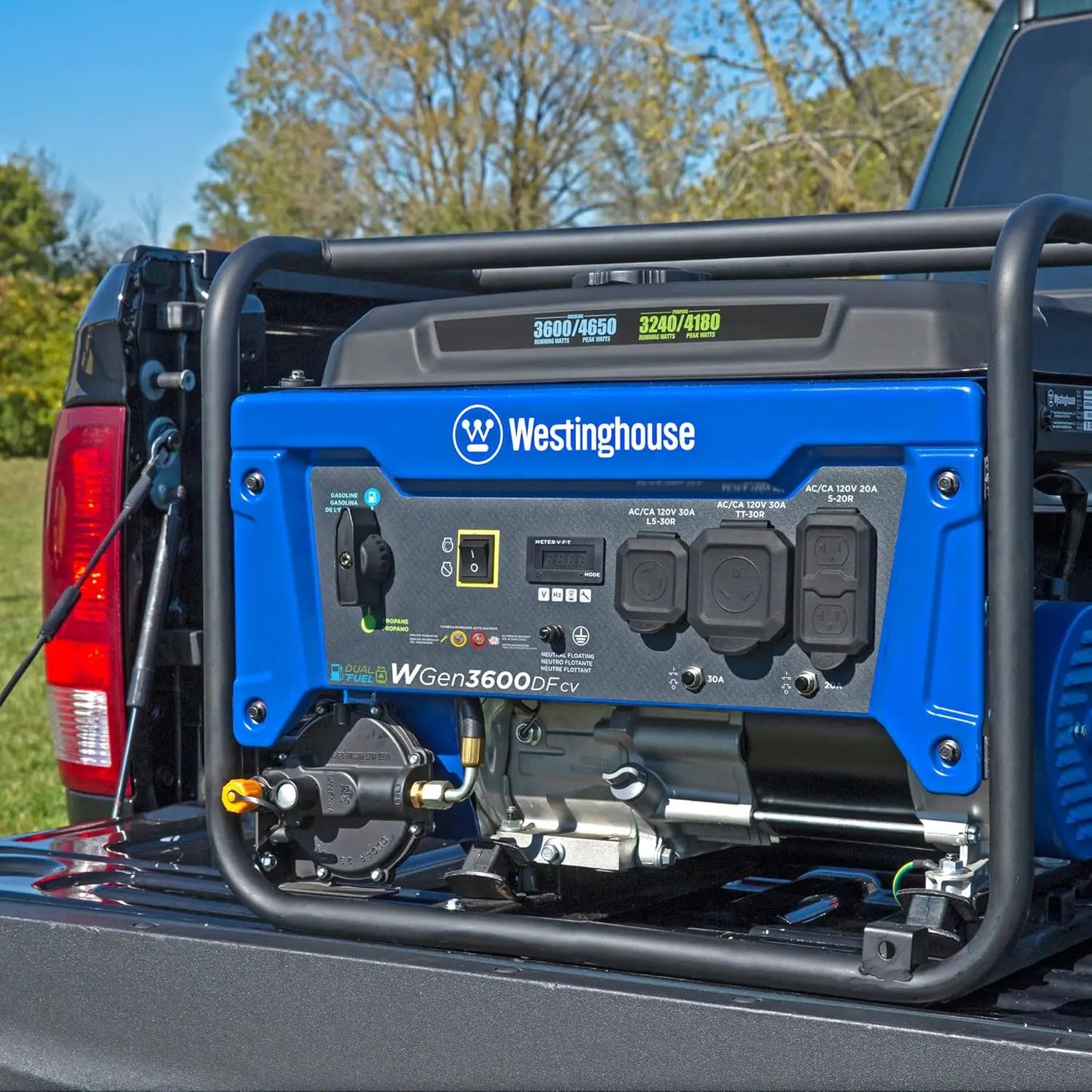 Dual Fuel Portable Generator 4650 Watt Gas Propane CO Sensor