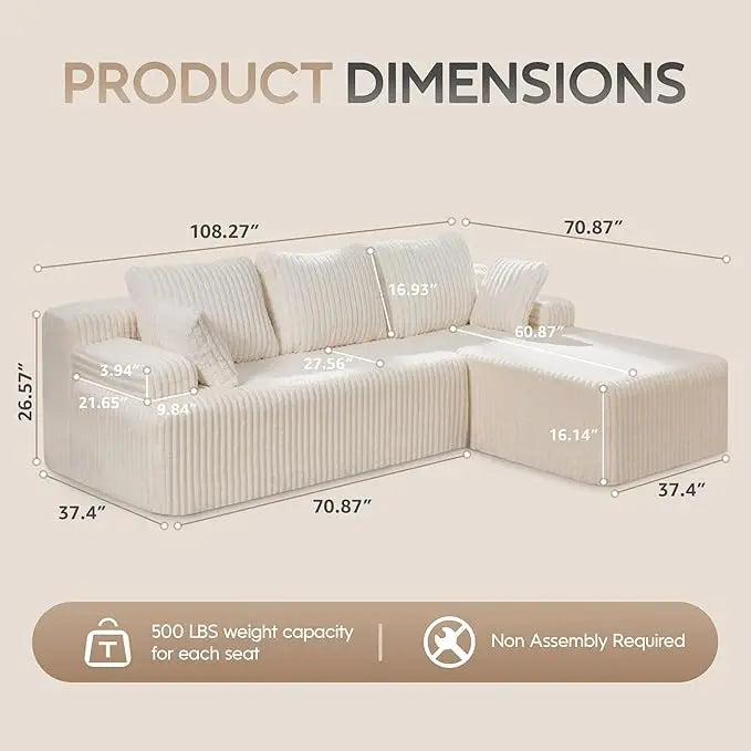 HUANZHUANG Modular L Shaped 3 Seat Sectional Sofa With Memory Foam Storage
