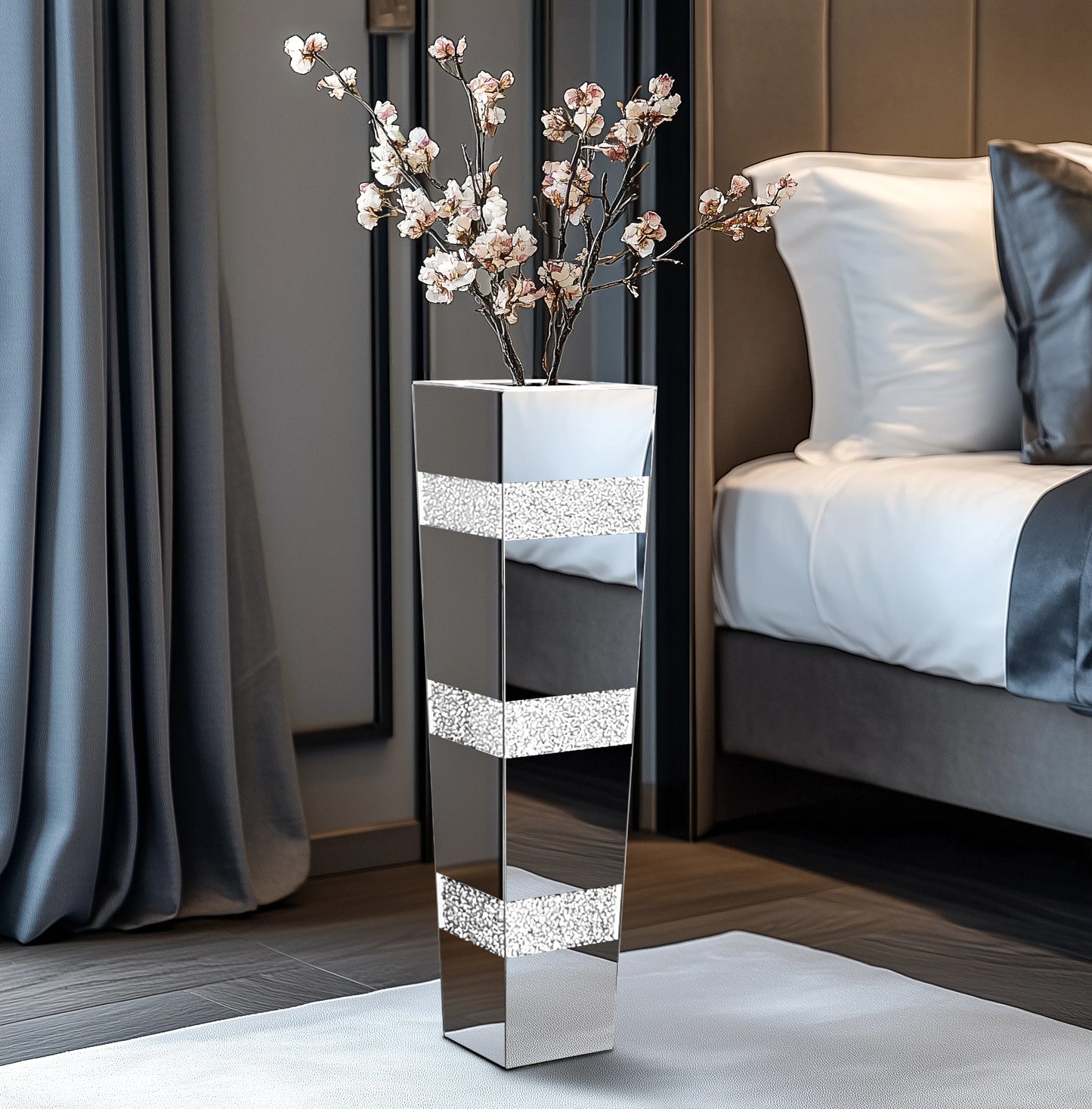 Function Tall Floor Mirror Vase With Crushed Diamond Glass