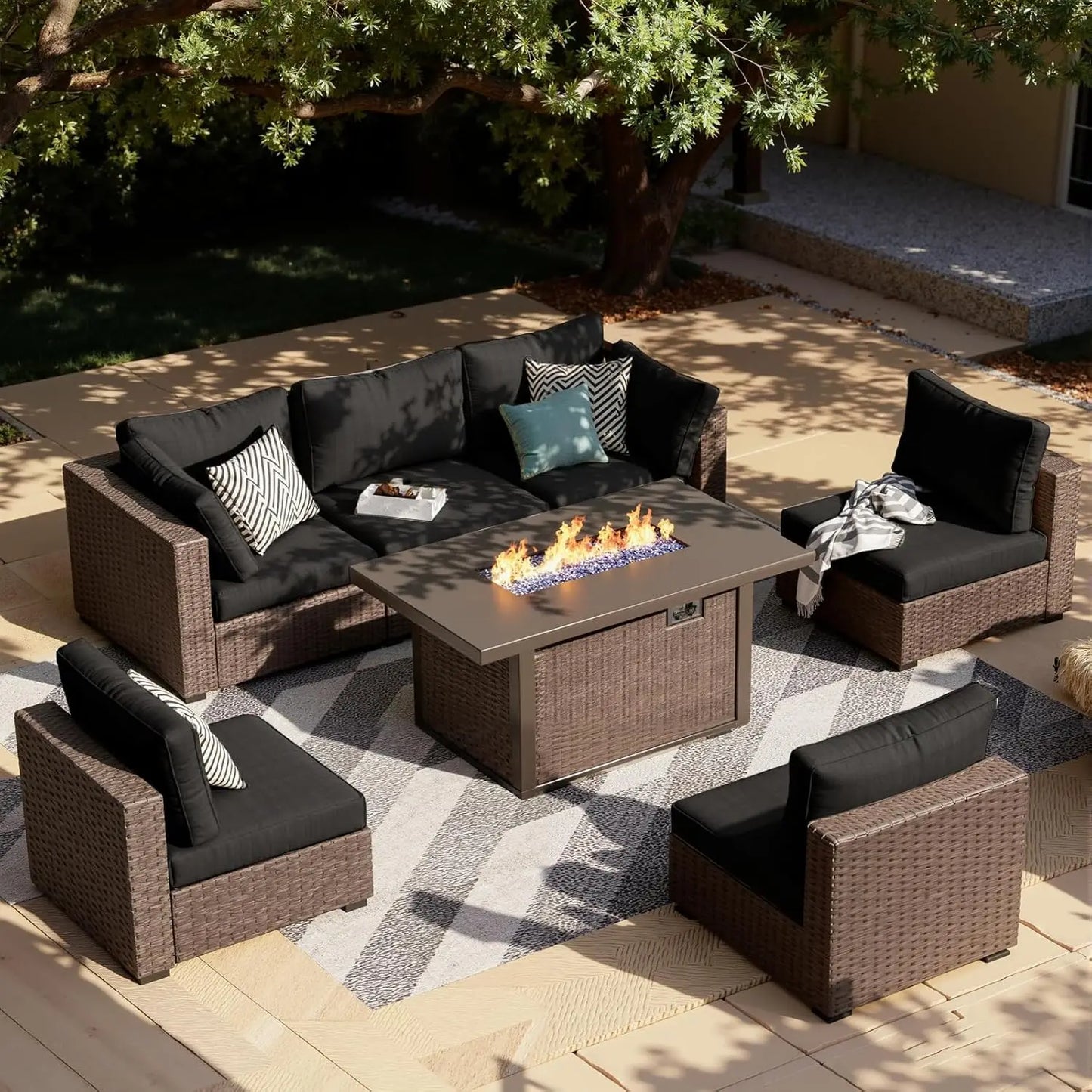 XIAOLANG Outdoor Sectional Patio Furniture Set With Fire Pit Table