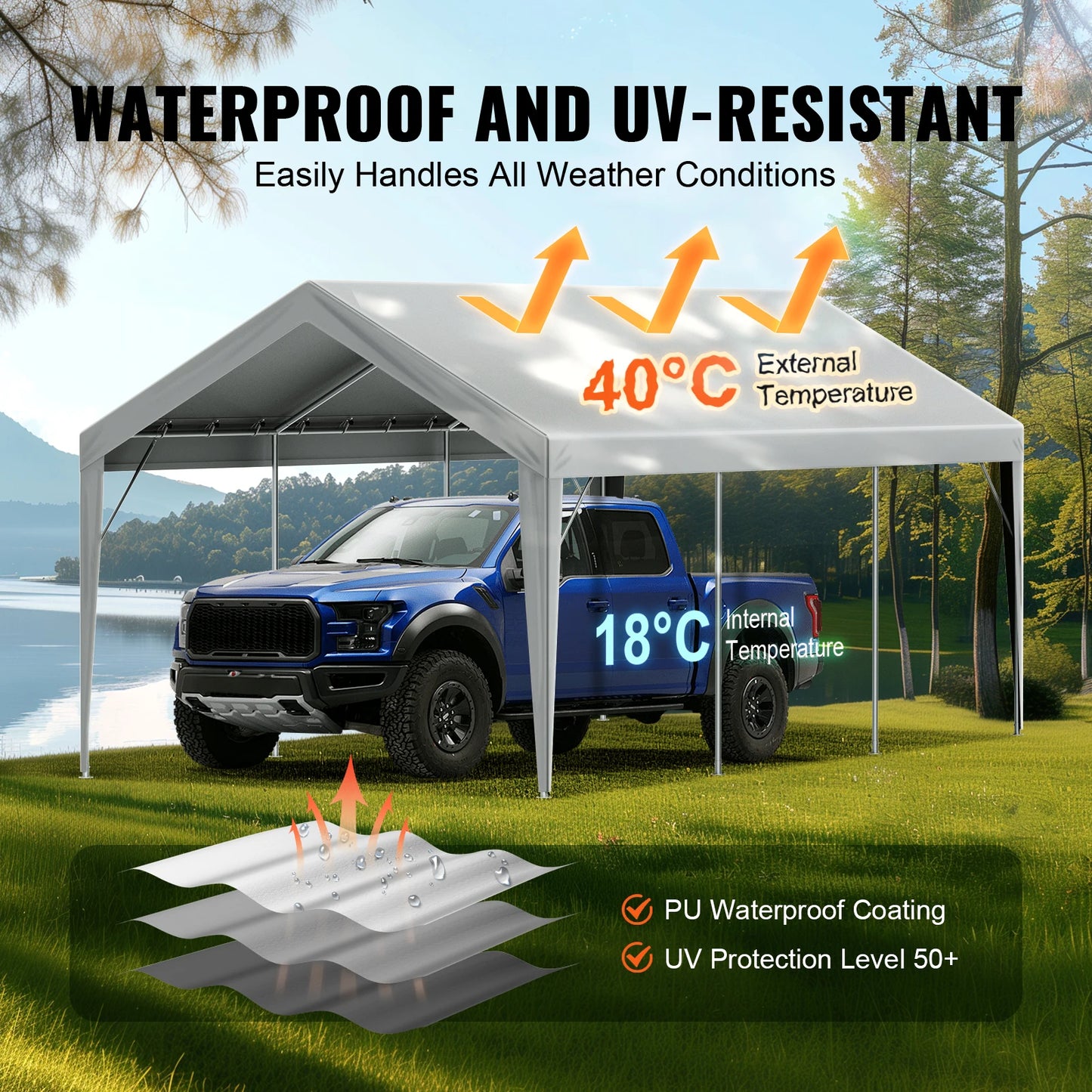 SucceBuy Carport Replacement Canopy Cover Heavy Duty Waterproof UV Protected