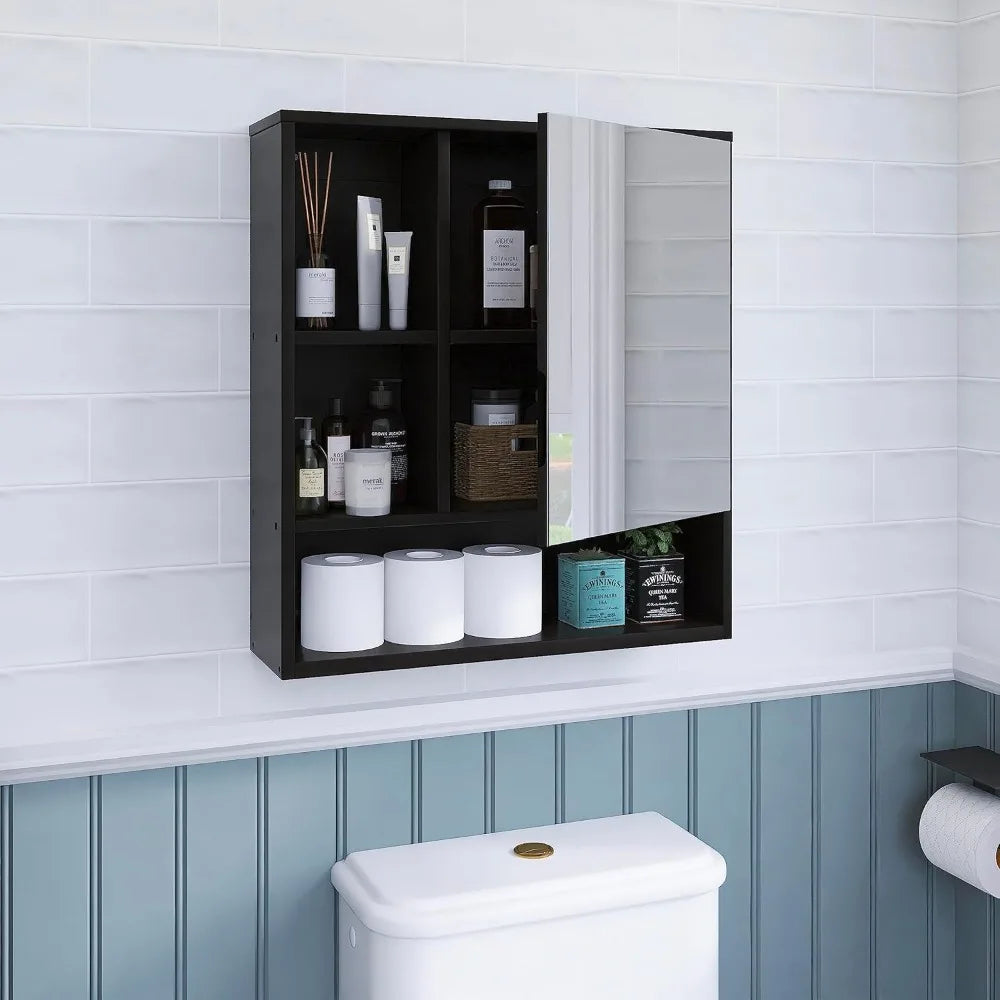 Color Bamboo Mirror Cabinet Wall Mounted Space Saver