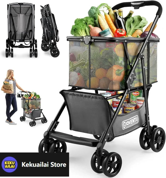 XMSJ Folding Shopping Cart With Wheels 80lb Capacity