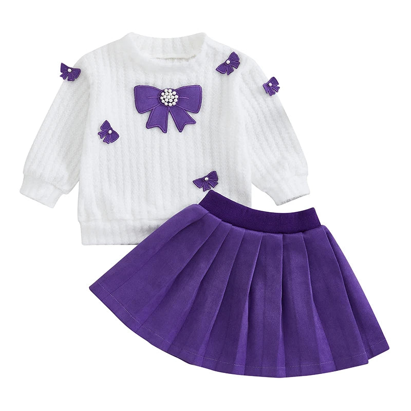 Cute Baby Girl 2 Piece Winter Knitwear Set With Bow