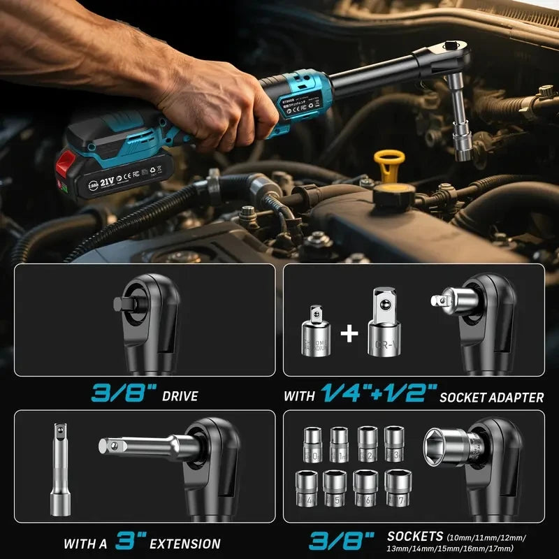 Seesii 21V Cordless Electric Wrench 80Nm Torque Rechargeable Ratchet