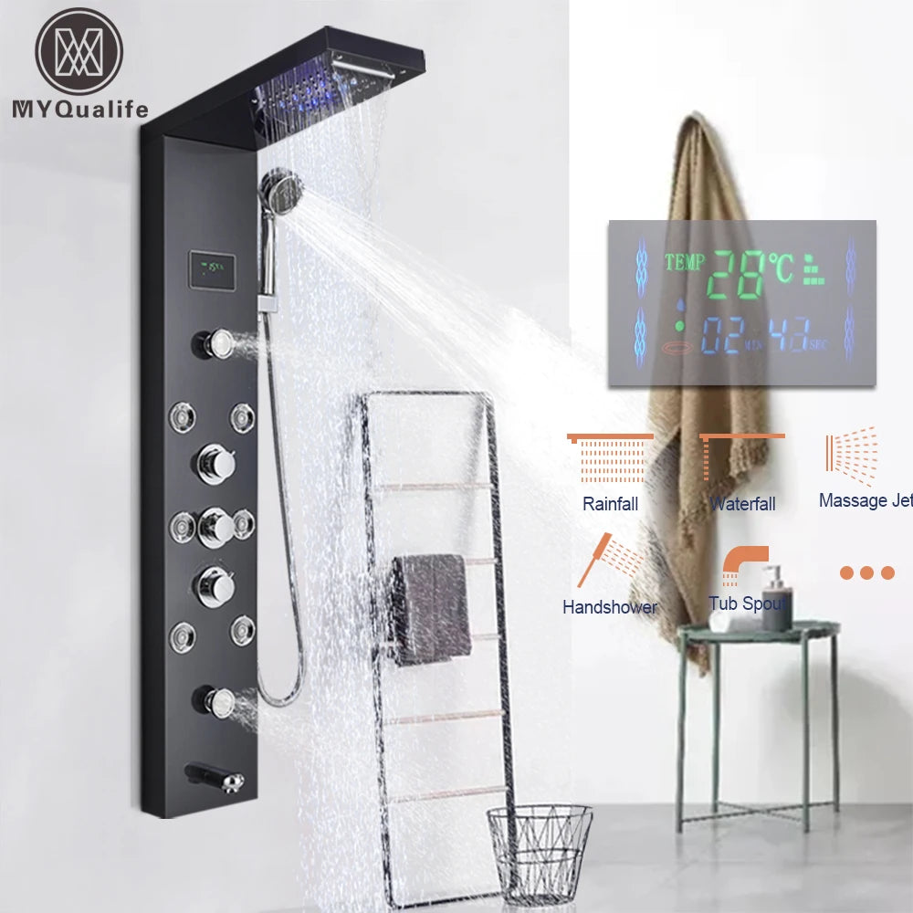 MYQualife LED Light Shower Panel Waterfall Digital Display Shower System