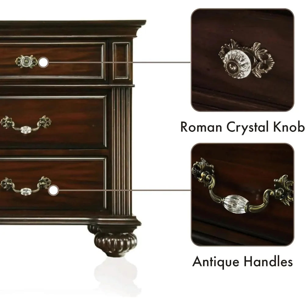 Solid Wood 6-Piece Bedroom Set With Chest And Mirrored Dresser