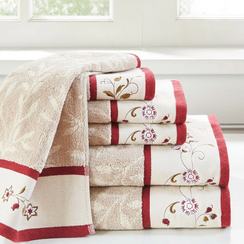 CN Hong Kong Embroidered Cotton Jacquard Towel Set 6 Piece