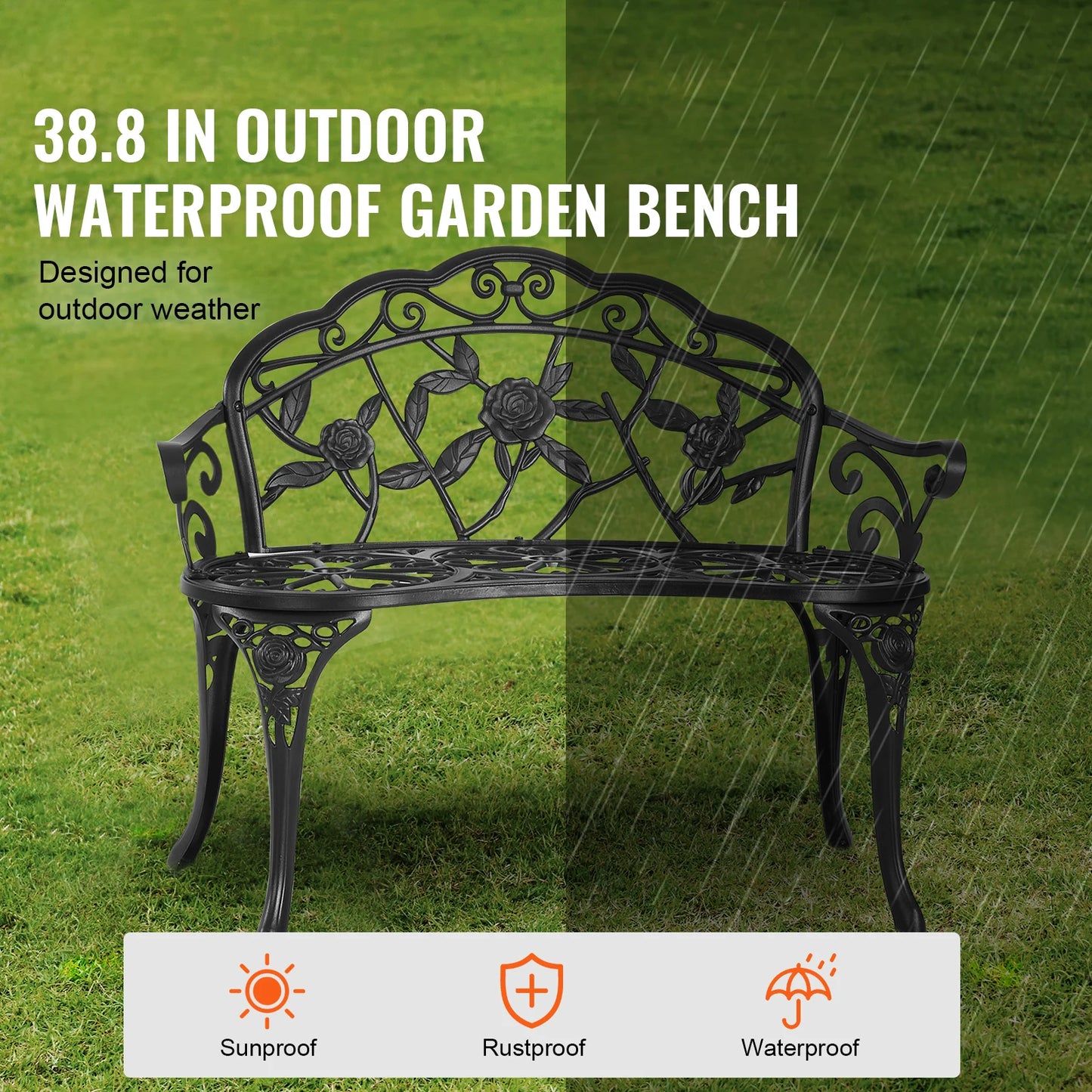 SucceBuy Outdoor Wooden Metal Garden Bench Load Capacity 480 Lb