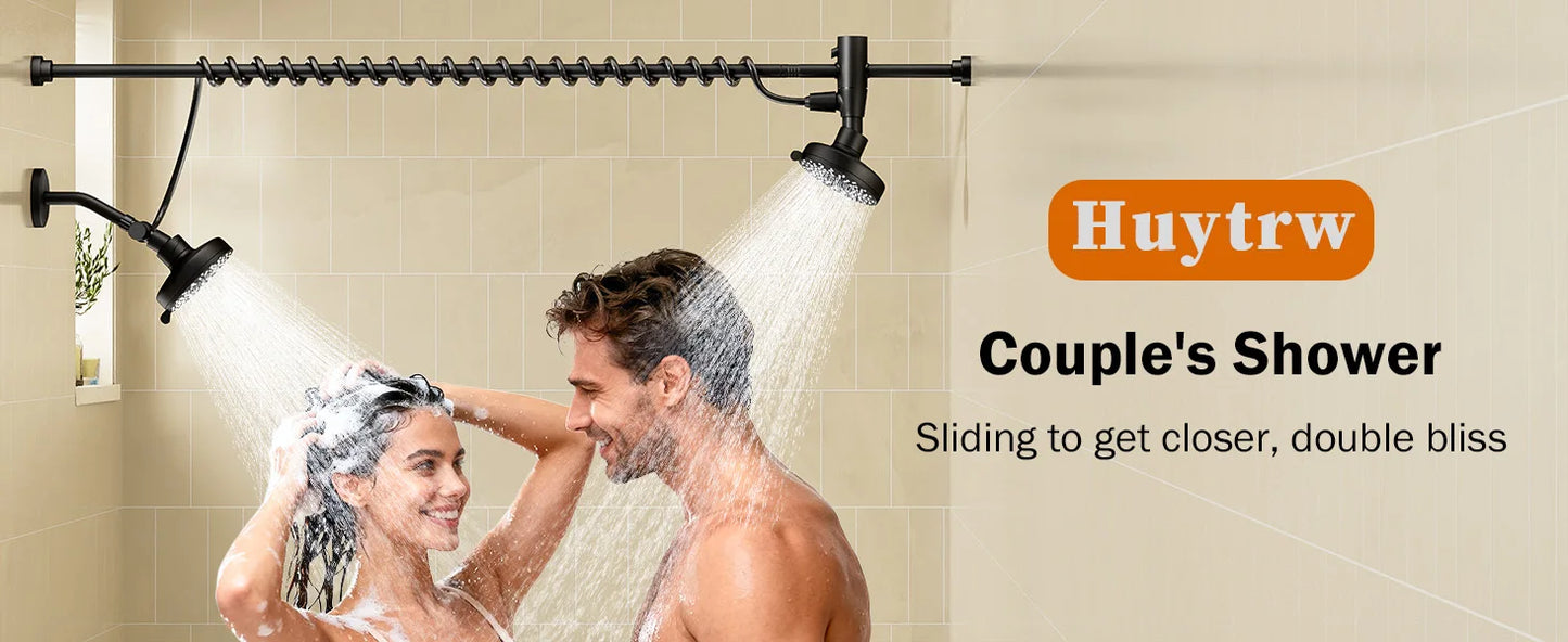 Tandem Dual Shower Head For Couples With Adjustable Slider