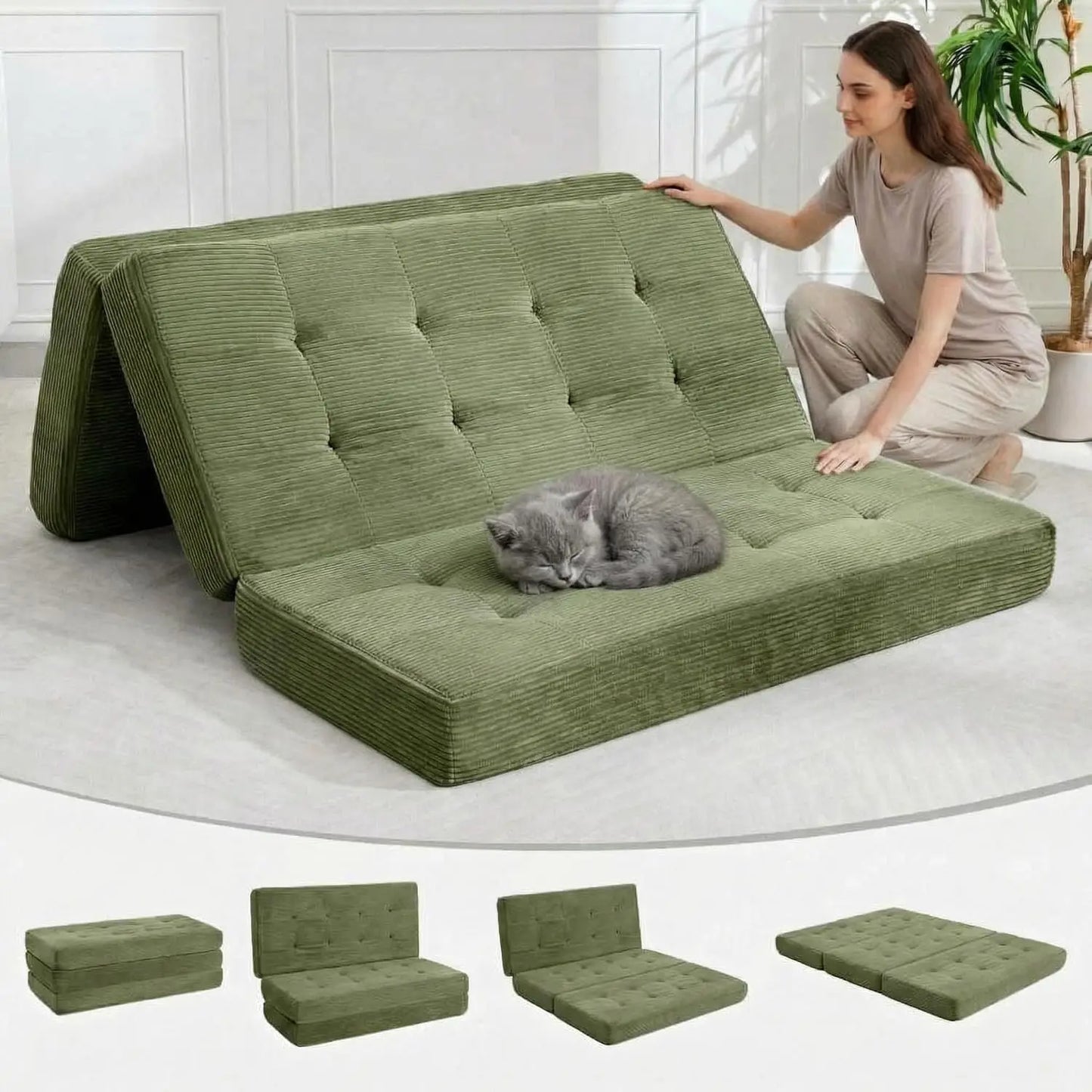 Corduroy Convertible Sleeper Sofa 5 In 1 Fixed Frame