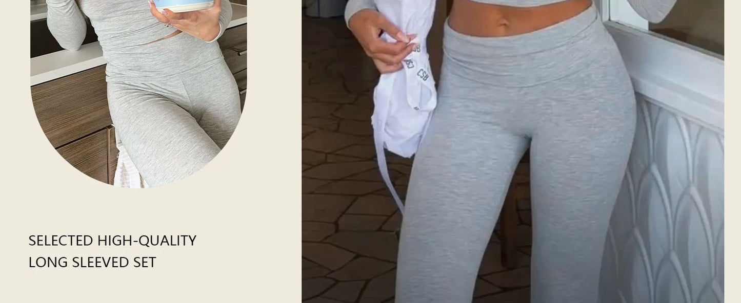 Women's Yoga Two Piece Long Sleeve Wide Leg Activewear Set