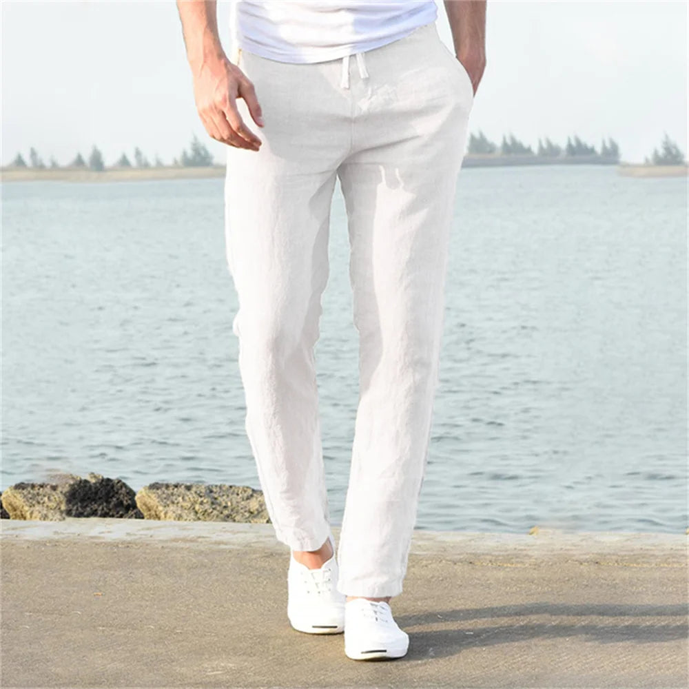 Men's Cotton Linen Pants Elastic Waist Everyday Comfort