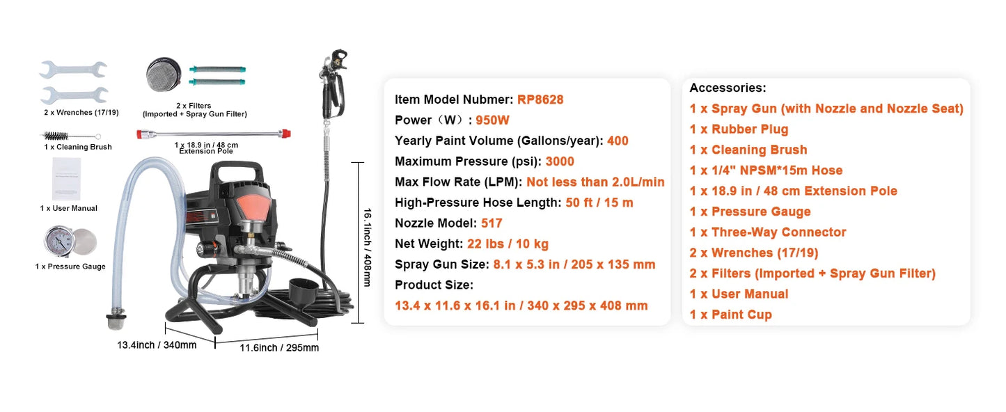 SucceBuy Airless Paint Sprayer 750W 3000 PSI High Efficiency Electric