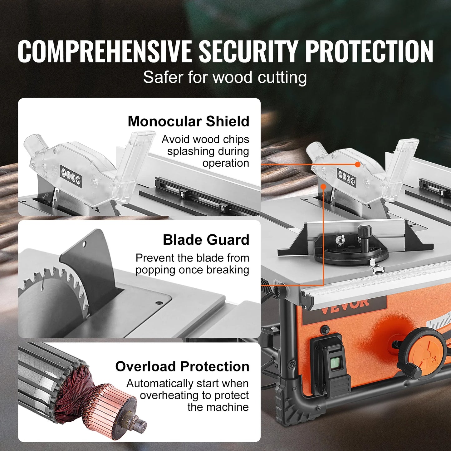 VEVOR Jobsite Table Saw 15 Amp Portable for DIY Woodworking