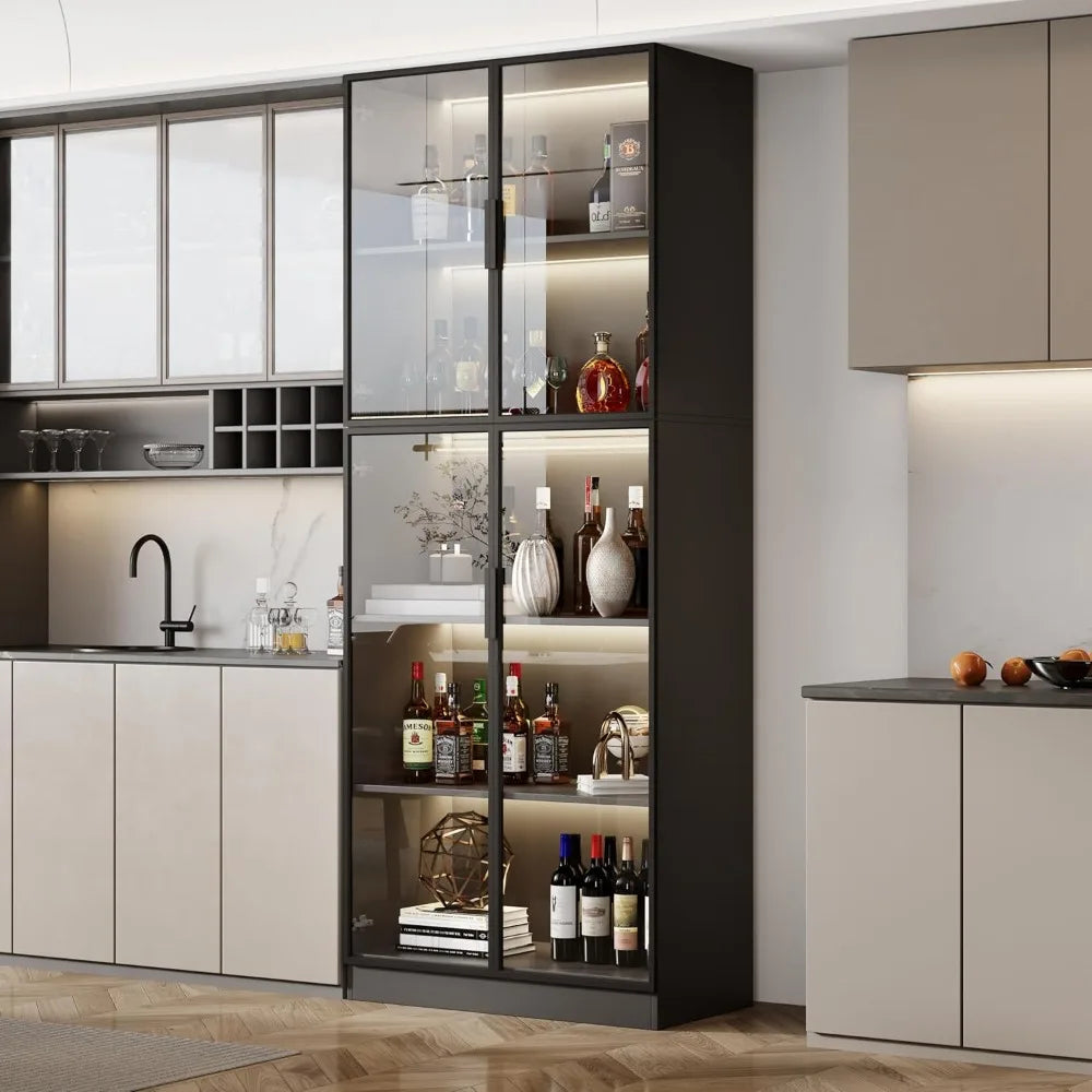 Display Cabinet With Glass Doors And Storage Shelves