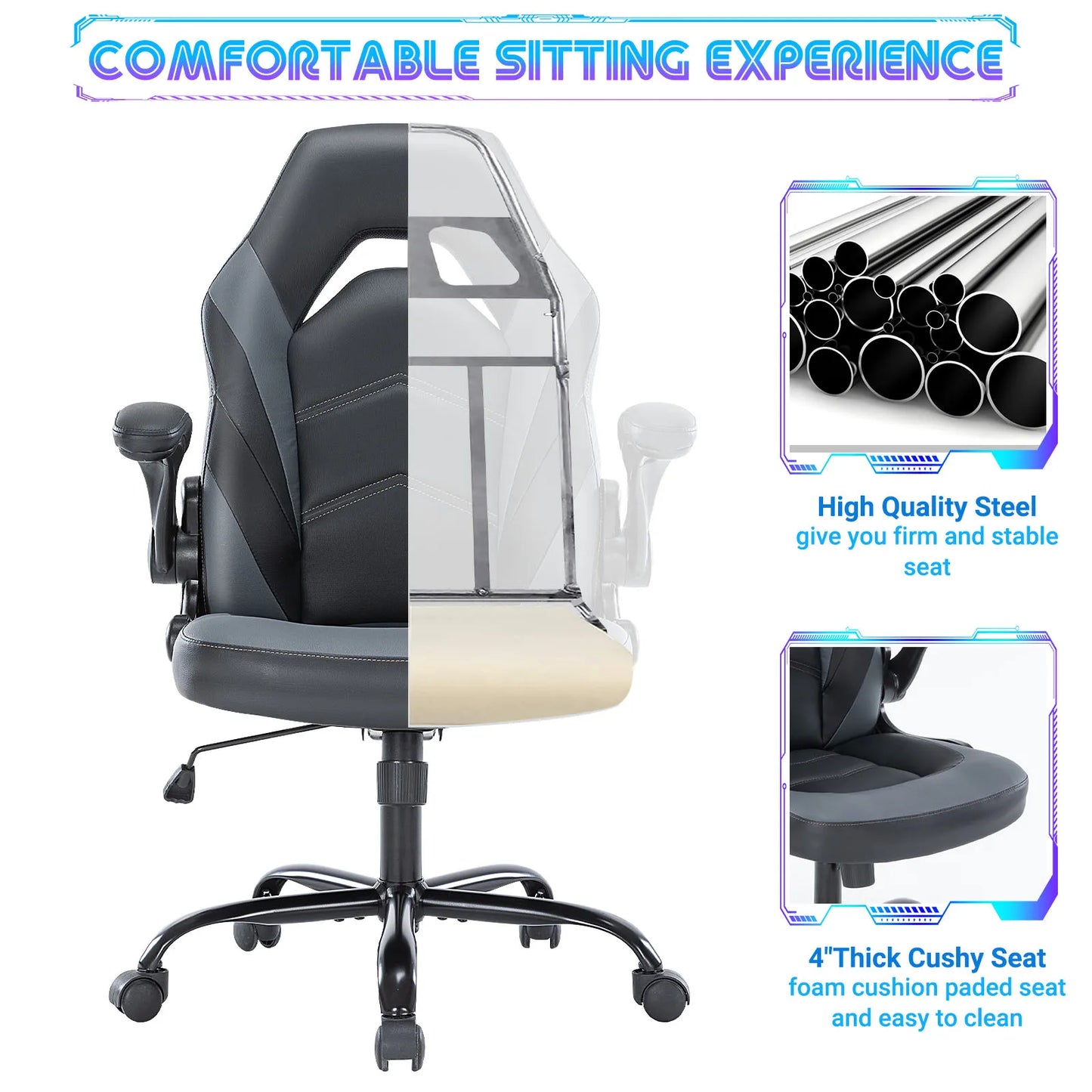 JHK Ergonomic PU Leather Racing Desk Chair With Armrests