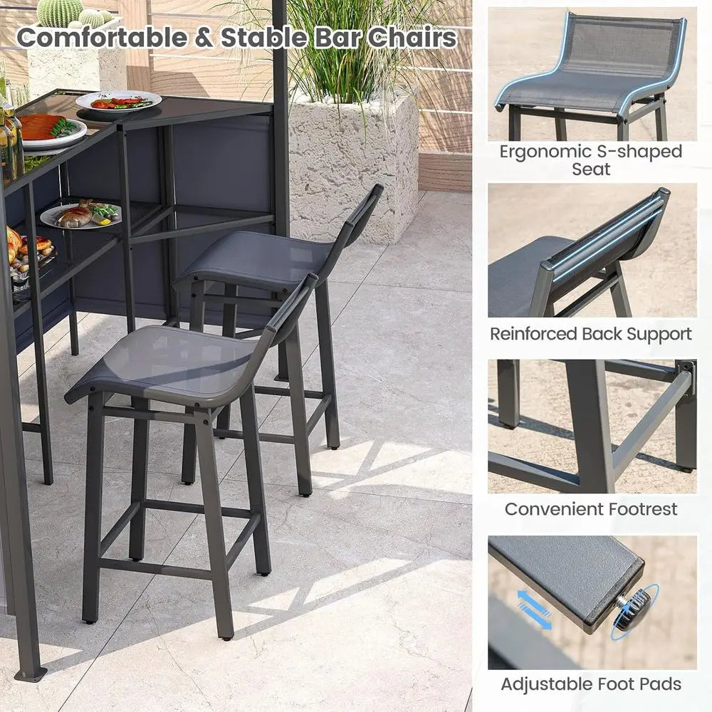 MKDK 3 Piece Patio Bar Set Double-Tier Gazebo And Stools