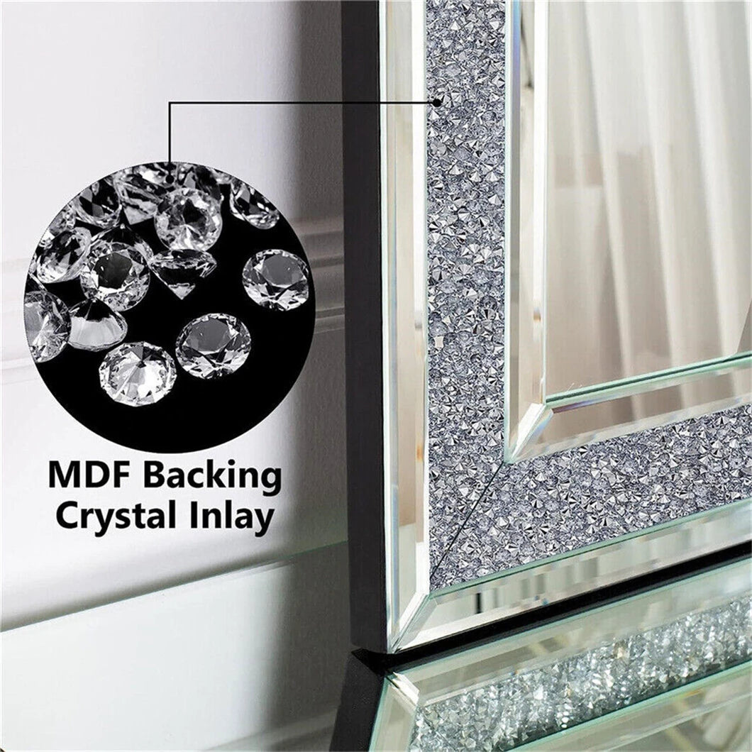 BORWARTH Crushed Diamond Crystal Glass Bevelled Wall Mirror