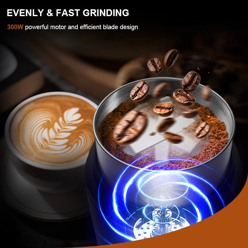 KIRAINAFLY Electric Coffee Grinder 300W With Removable Stainless Steel Cup