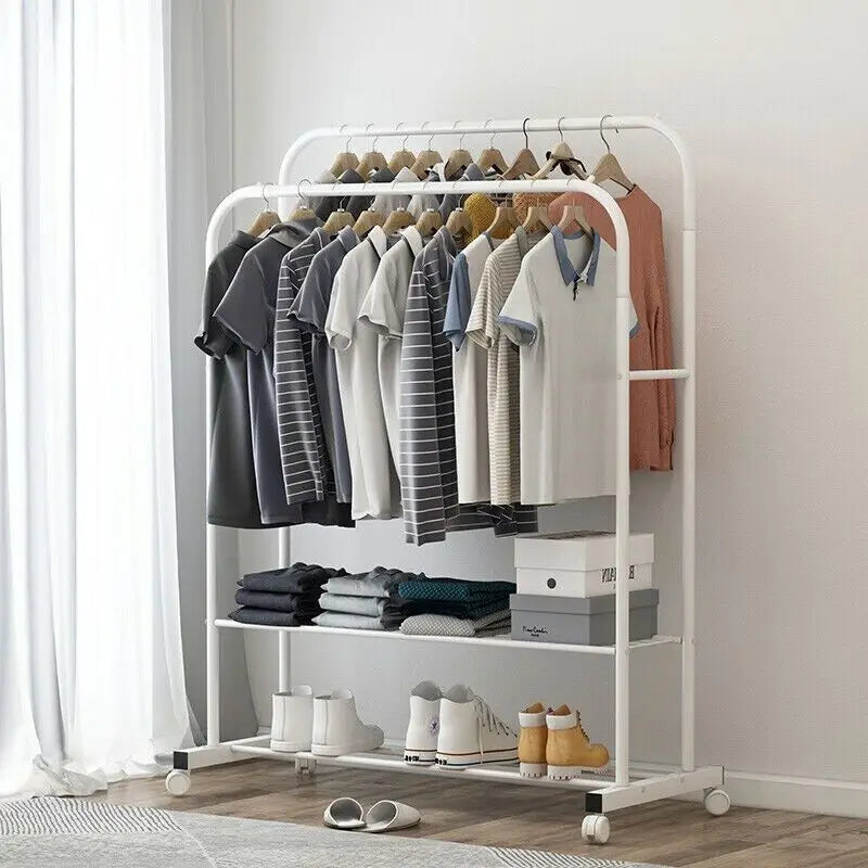 Hign-concerned Double Rail Rolling Garment Rack Stand