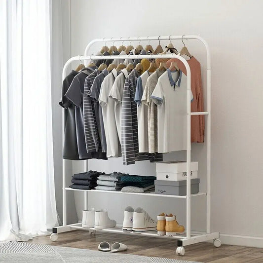 Hign-concerned Double Rail Rolling Garment Rack Stand