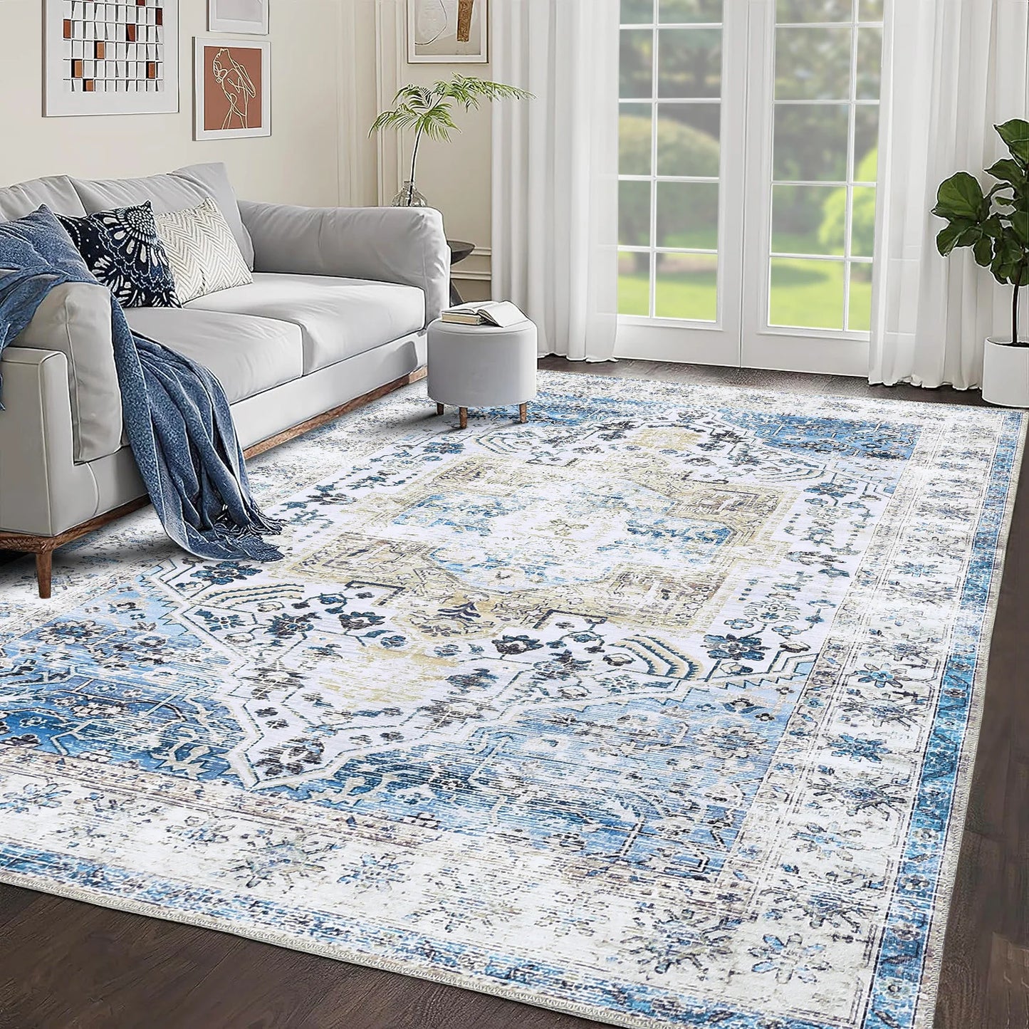 HiMISSCN Vintage Area Rug Indoor Non Slip Washable Carpet
