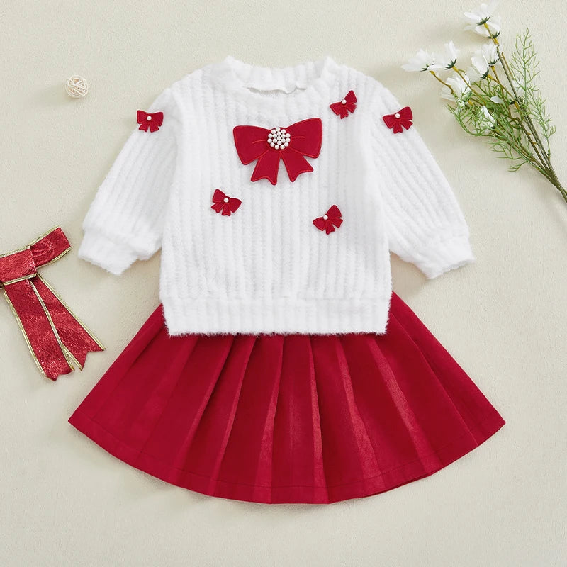 Cute Baby Girl 2 Piece Winter Knitwear Set With Bow