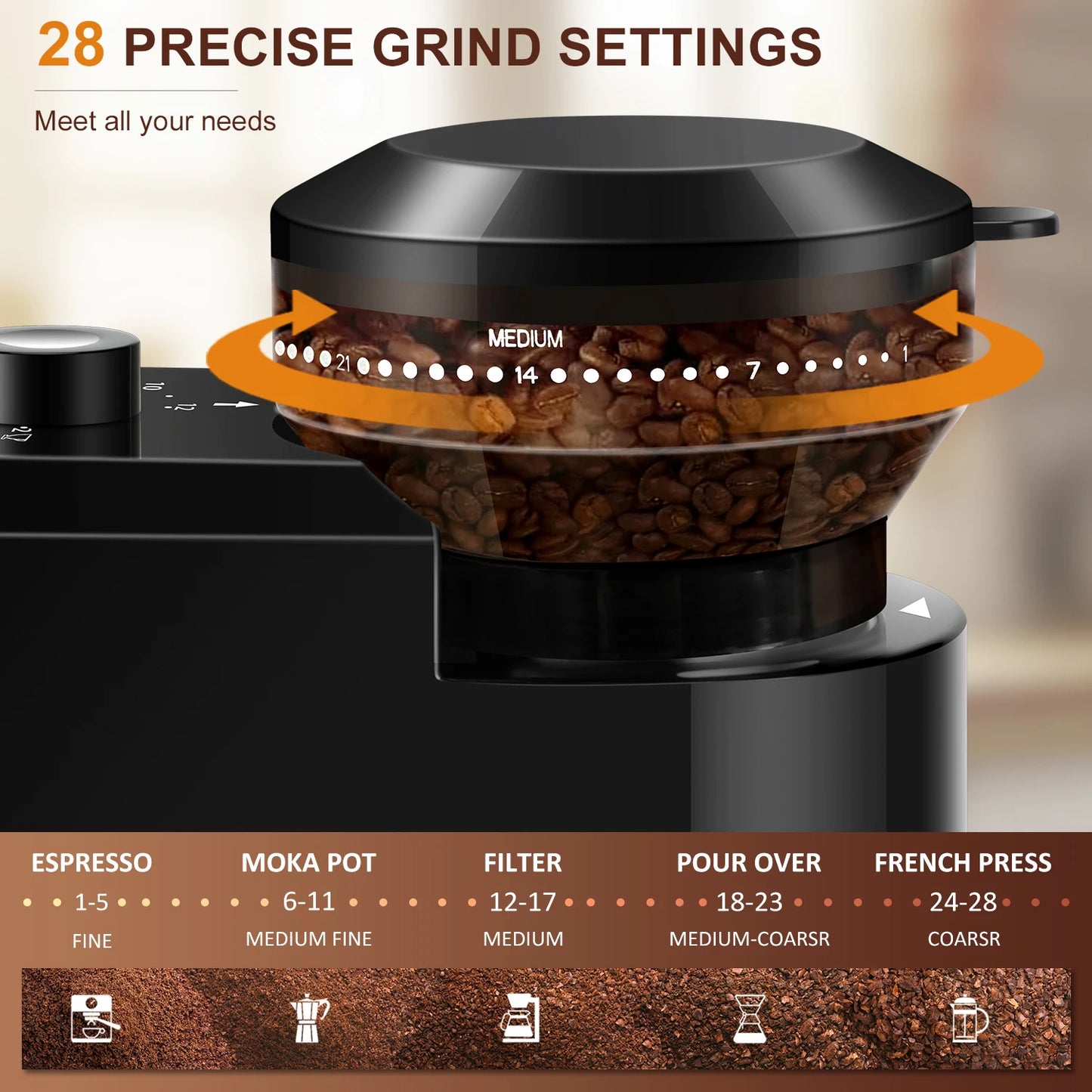 KIRAINAFLY Automatic Burr Mill Coffee Grinder Espresso