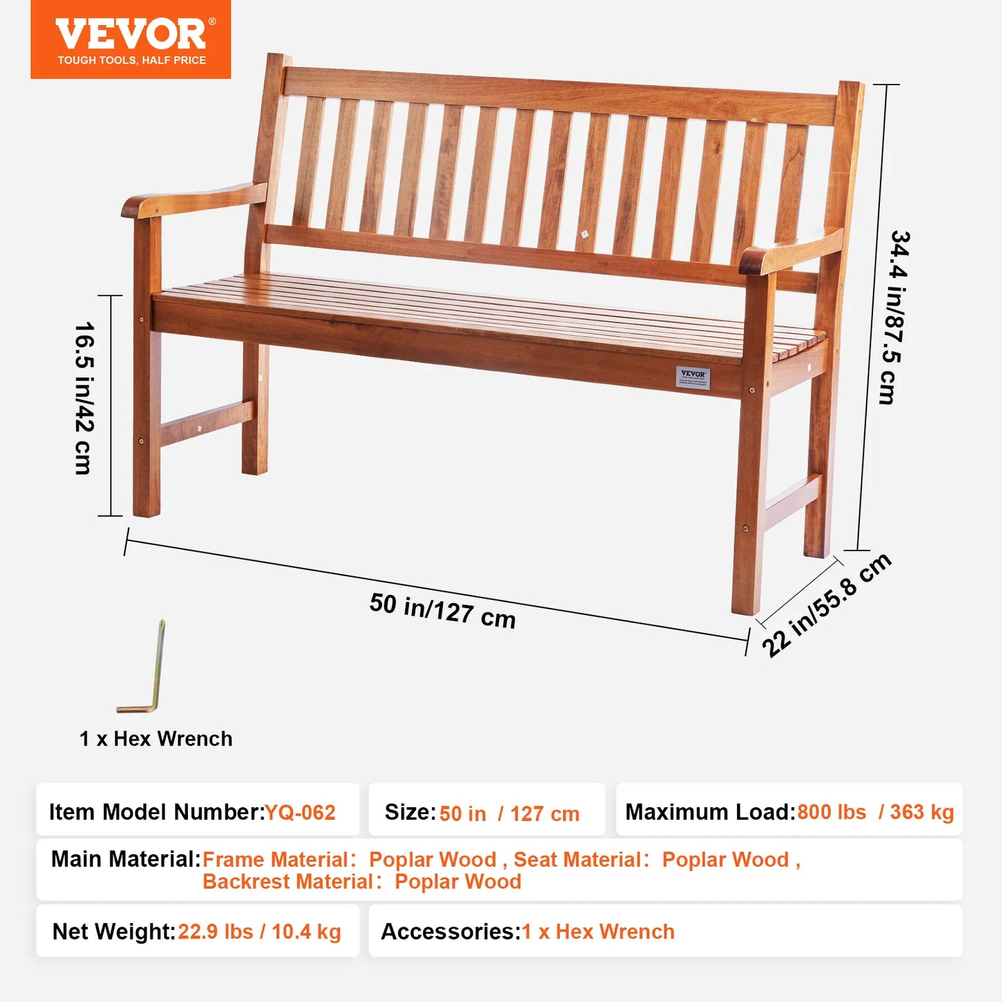 SucceBuy Outdoor Wooden Metal Garden Bench Load Capacity 480 Lb