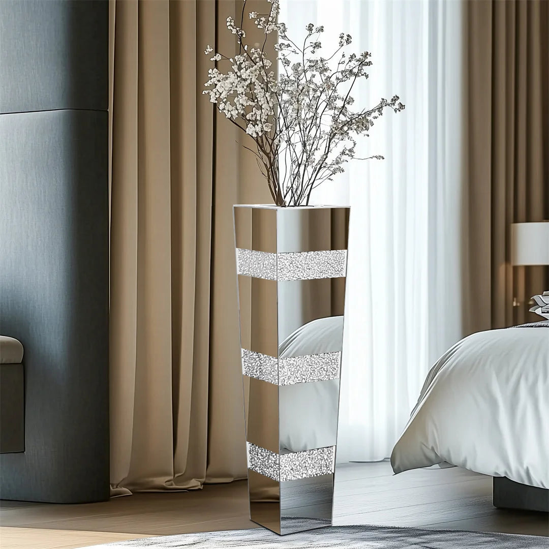 Function Modern Floor Vase Crystal Silver Mirrored