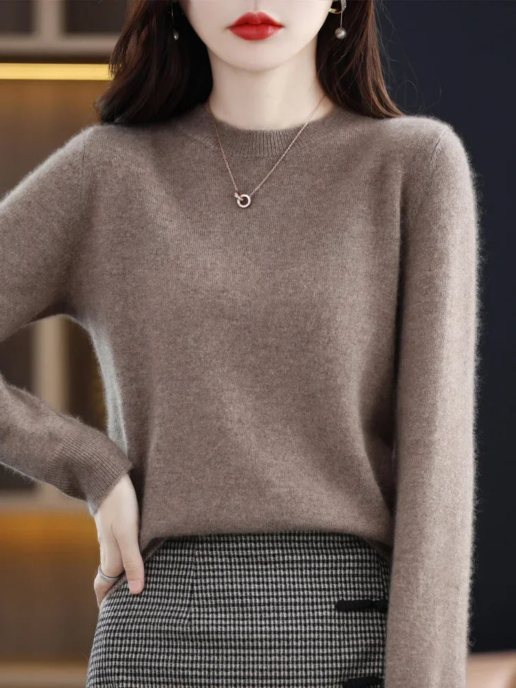 Addonee Merino Wool Women O Neck Sweater Long Sleeve