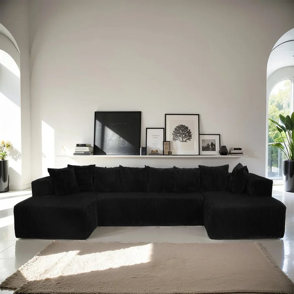 Jiangsu U Shaped Sectional Sofa Modern Corduroy Fabric Customizable