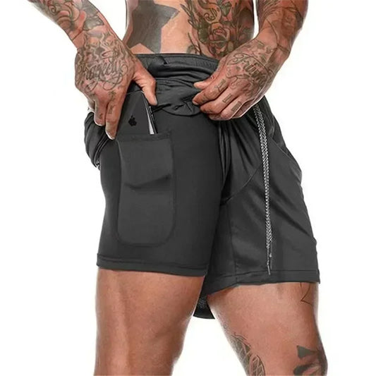 Double Layer Fitness Shorts For Men Quick Dry Training